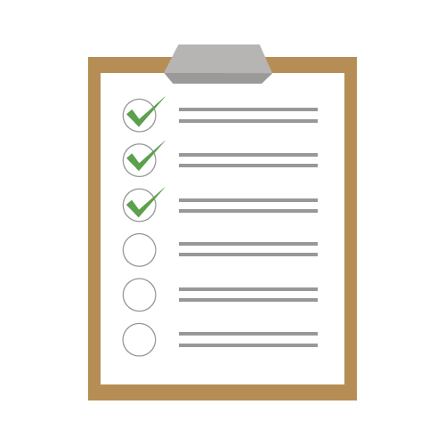 Icon of a clipboard with a ticked off list